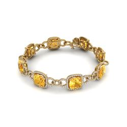 30 CTW Citrine & VS/SI Diamond Certified Bracelet 14K Yellow Gold - REF-368K9R - 23020