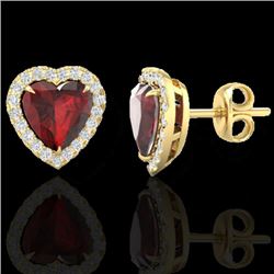2.22 CTW Garnet & Micro Pave VS/SI Diamond Earrings Heart Halo 14K Yellow Gold - REF-43H6W - 21206