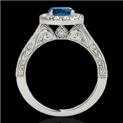 1.7 CTW SI Certified Fancy Blue Diamond Solitaire Halo Ring 10K White Gold - REF-178F2M - 33729
