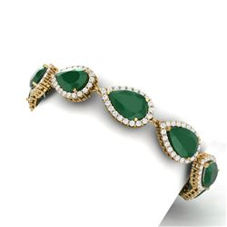42 CTW Royalty Emerald & VS Diamond Bracelet 18K Yellow Gold - REF-636T4X - 38858