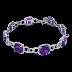 30 CTW Amethyst & Micro VS/SI Diamond Certified Bracelet 14K White Gold - REF-368K9R - 23015