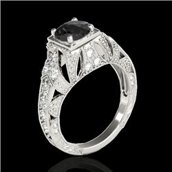 1.25 CTW Certified Vs Black Diamond Solitaire Antique Ring 10K White Gold - REF-68N4Y - 34669