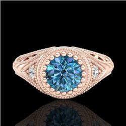 1.07 CTW Fancy Intense Blue Diamond Solitaire Art Deco Ring 18K Rose Gold - REF-200H2W - 37475