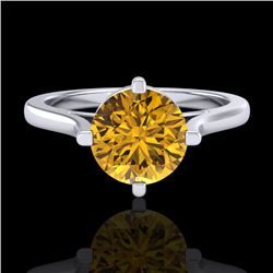 1.25 CTW Intense Fancy Yellow Diamond Engagement Art Deco Ring 18K White Gold - REF-218X2T - 38064