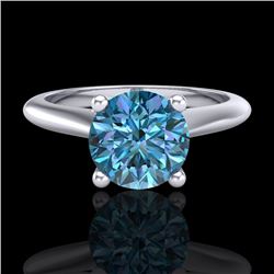 1.36 CTW Fancy Intense Blue Diamond Solitaire Art Deco Ring 18K White Gold - REF-227H3W - 38209