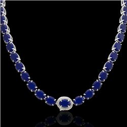 92 CTW Sapphire & VS/SI Diamond Tennis Micro Pave Halo Necklace 14K White Gold - REF-270F2M - 23460