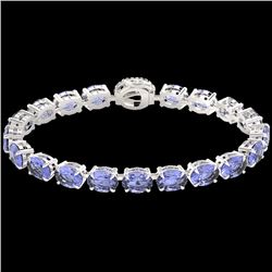32 CTW Tanzanite & VS/SI Diamond Tennis Micro Halo Bracelet 14K White Gold - REF-328X9T - 23440