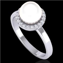 0.25 CTW Micro Pave Halo VS/SI Diamond & White Pearl Ring 18K White Gold - REF-53F6M - 21646