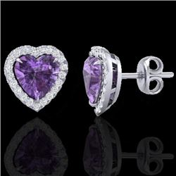 2 CTW Amethyst & Micro Pave VS/SI Diamond Earrings Heart Halo 14K White Gold - REF-42F8M - 21199
