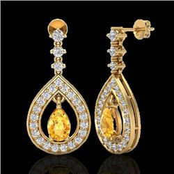 2.25 CTW Citrine & Micro Pave VS/SI Diamond Earrings Designer 14K Yellow Gold - REF-99R8K - 23150