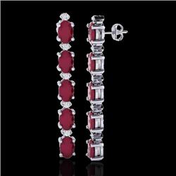 17.97 CTW Ruby & VS/SI Certified Diamond Tennis Earrings 10K White Gold - REF-130H2W - 29487
