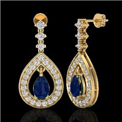 2.25 CTW Sapphire & Micro Pave VS/SI Diamond Earrings Designer 14K Yellow Gold - REF-105N5Y - 23156