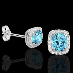 2.50 CTW Sky Blue Topaz & Micro VS/SI Diamond Certified Halo Earrings 10K White Gold - REF-41X3T - 2