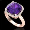 Image 1 : 6 CTW Amethyst & Micro Pave Halo VS/SI Diamond Ring Solitaire 14K Rose Gold - REF-49M3F - 23092