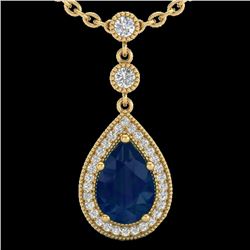 2.75 CTW Sapphire & Micro Pave VS/SI Diamond Necklace Designer 18K Yellow Gold - REF-52X8T - 23141