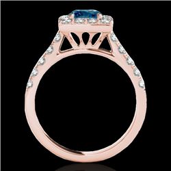 2 CTW SI Certified Blue Diamond Solitaire Halo Ring 10K Rose Gold - REF-210X9T - 34138