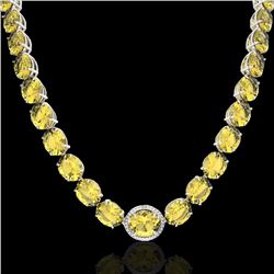 175 CTW Citrine & VS/SI Diamond Halo Micro Solitaire Necklace 14K White Gold - REF-535F5M - 22292