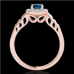 1.55 CTW SI Certified Fancy Blue Diamond Solitaire Halo Ring 10K Rose Gold - REF-180N2Y - 34366