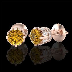1.75 CTW Intense Fancy Yellow Diamond Art Deco Stud Earrings 18K Rose Gold - REF-172K8R - 37358