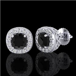 1.69 CTW Fancy Black Diamond Solitaire Art Deco Stud Earrings 18K White Gold - REF-121X8T - 37989