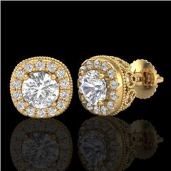 1.69 CTW VS/SI Diamond Solitaire Art Deco Stud Earrings 18K Yellow Gold - REF-263H6W - 37120