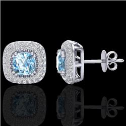 2.16 CTW Sky Blue Topaz & Micro VS/SI Diamond Earrings Halo 18K White Gold - REF-98K4R - 20336