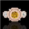 Image 1 : 1.01 CTW Intense Fancy Yellow Diamond Art Deco 3 Stone Ring 18K Rose Gold - REF-165M5F - 37470