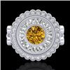 Image 1 : 2.03 CTW Intense Fancy Yellow Diamond Engagement Art Deco Ring 18K White Gold - REF-245F5M - 37903