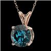 Image 1 : 1.50 CTW Certified Intense Blue SI Diamond Solitaire Necklace 10K Rose Gold - REF-245R5K - 33227