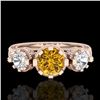 Image 1 : 1.75 CTW Intense Fancy Yellow Diamond Art Deco 3 Stone Ring 18K Rose Gold - REF-227K3R - 37883