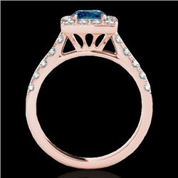 2.5 CTW SI Certified Fancy Blue Diamond Solitaire Halo Ring 10K Rose Gold - REF-290H9W - 34147