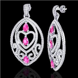 7 CTW Sapphire Pink & Micro Pave VS/SI Diamond Heart Earrings 18K White Gold - REF-381N8Y - 21156