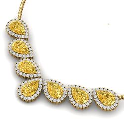 33.34 CTW Royalty Canary Citrine & VS Diamond Necklace 18K Yellow Gold - REF-527F3M - 38840