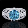 Image 1 : 2 CTW Intense Blue Diamond Solitaire Engagement Art Deco Ring 18K White Gold - REF-309R3K - 37978