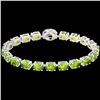 Image 1 : 32 CTW Peridot & VS/SI Diamond Tennis Micro Pave Halo Bracelet 14K White Gold - REF-154W4H - 23433