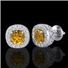 Image 1 : 1.69 CTW Intense Fancy Yellow Diamond Art Deco Stud Earrings 18K White Gold - REF-180T2X - 37994