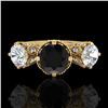 Image 1 : 3.06 CTW Fancy Black Diamond Solitaire Art Deco 3 Stone Ring 18K Yellow Gold - REF-294N9Y - 37389