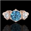 Image 1 : 1.66 CTW Intense Blue Diamond Solitaire Art Deco 3 Stone Ring 18K Rose Gold - REF-254K5R - 38056