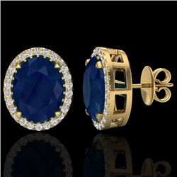 5.50 CTW Sapphire & Micro VS/SI Diamond Halo Earbridal Ring 18K Yellow Gold - REF-81F8M - 20260