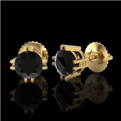 1.07 CTW Fancy Black Diamond Solitaire Art Deco Stud Earrings 18K Yellow Gold - REF-85R5K - 37536