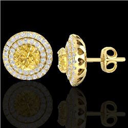 2 CTW Citrine & Micro Pave VS/SI Diamond Stud Earrings Double Halo 18K Yellow Gold - REF-85H5W - 214