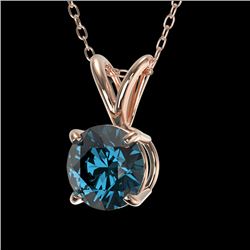 0.75 CTW Certified Intense Blue SI Diamond Solitaire Necklace 10K Rose Gold - REF-100M2F - 33179