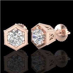 1.15 CTW VS/SI Diamond Solitaire Art Deco Stud Earrings 18K Rose Gold - REF-174Y5N - 37218