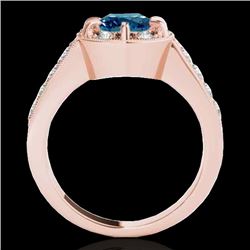 2 2 CTW SI Certified Fancy Blue Diamond Solitaire Halo Ring 10K Rose Gold - REF-236N4Y - 34492