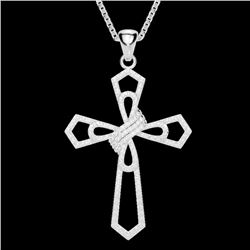 1 CTW Micro Pave VS/SI Diamond Certified Cross Necklace 18K White Gold - REF-107W3H - 22577