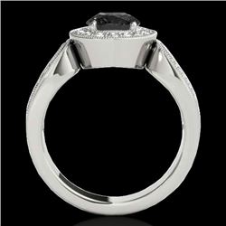1.4 CTW Certified Vs Black Diamond Solitaire Halo Ring 10K White Gold - REF-76H9W - 34561