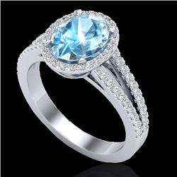 3 Sky Blue Topaz & Micro VS/SI Diamond Halo Solitaire Ring 18K White Gold - REF-69X3T - 20933