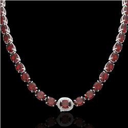 80 CTW Garnet & VS/SI Diamond Eternity Tennis Micro Halo Necklace 14K White Gold - REF-236X4T - 2346