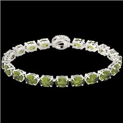 27 CTW Green Tourmaline & VS/SI Diamond Tennis Micro Halo Bracelet 14K White Gold - REF-243N5Y - 234