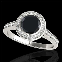 1.3 CTW Certified Vs Black Diamond Solitaire Halo Ring 10K White Gold - REF-65W8H - 33628
